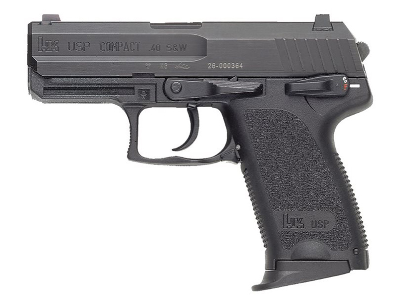 HK 81000339 USP Compact V1 SA/DA 40 SW Caliber with 3.58 Inch Barrel, 101 Capacity, Overall Black Finish, Serrated Trigger Guard Frame, Serrated Steel Slide, Polymer Grip  Nights Sights Includes 3 Mags | 064223020757