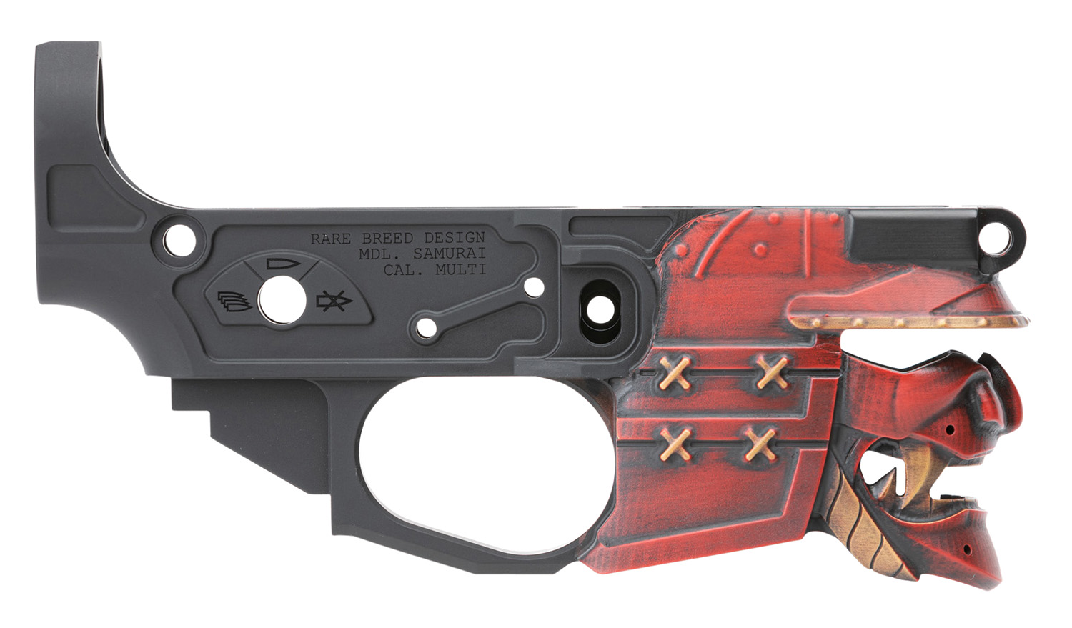 Spikes STLB630-PH Rare Breed Samurai Stripped Lower Receiver Multi-Caliber 7075-T6 Aluminum Black Anodized with Painted Front for AR-15