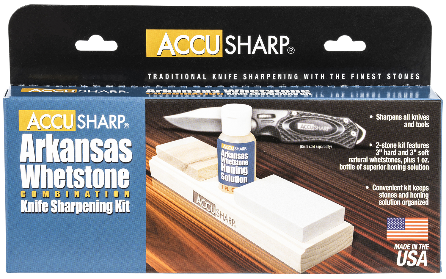 AccuSharp 023C Whetstone Combo Kit Fine, Coarse Natural Arkansas Stone Sharpener Includes Honing Oil | 015896000232
