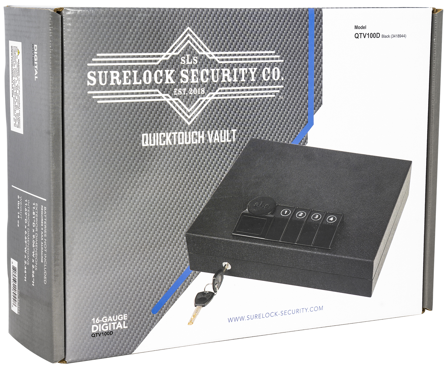 Surelock Security 3418944 QuickTouch 100 Digital Keypad/Key Entry Matte Black Steel Holds 1 Handgun 2.56