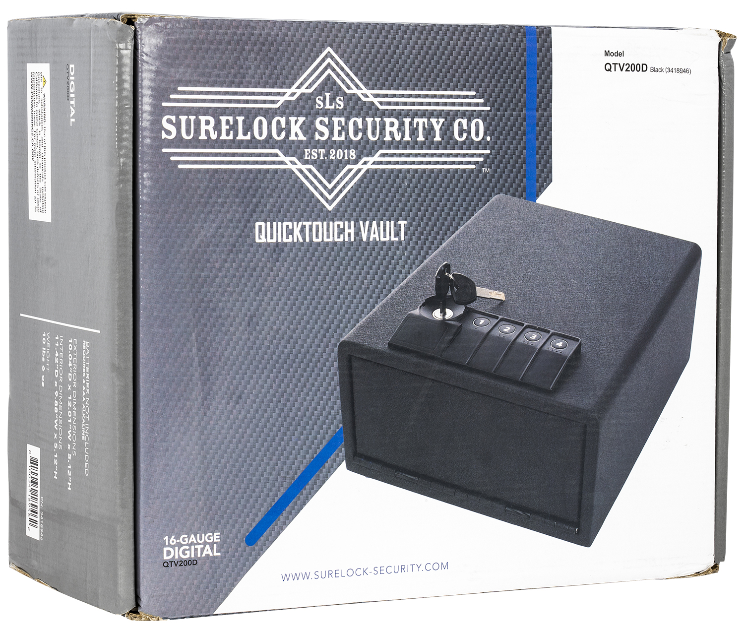 Surelock Security 3418946 QuickTouch 200 Digital Keypad/Key Entry Matte Black Steel Holds 1 Handgun 5.12
