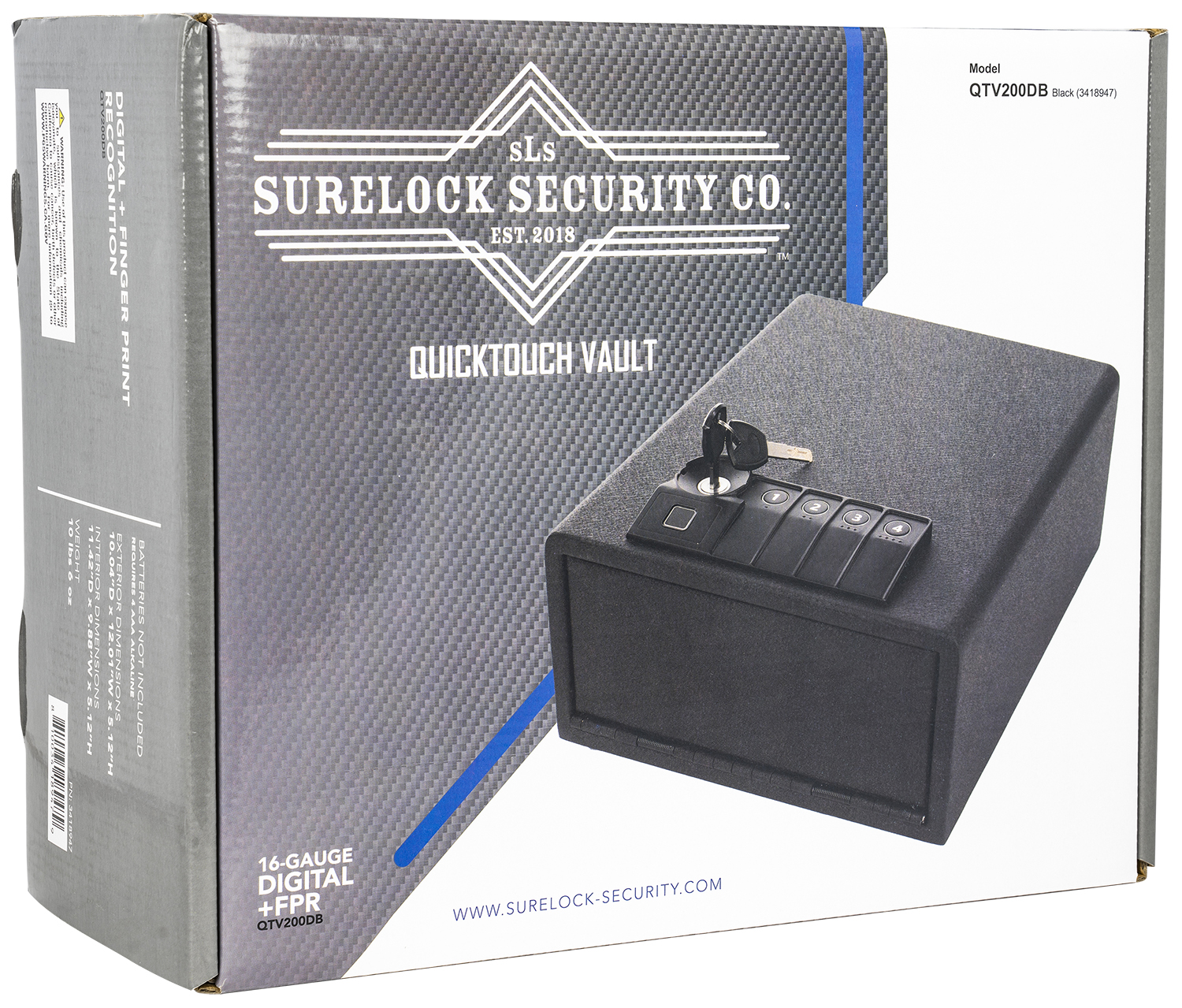 Surelock Security 3418947 QuickTouch 200 Digital Keypad/Biometric/Key Entry Matte Black Steel Holds 1 Handgun 5.12