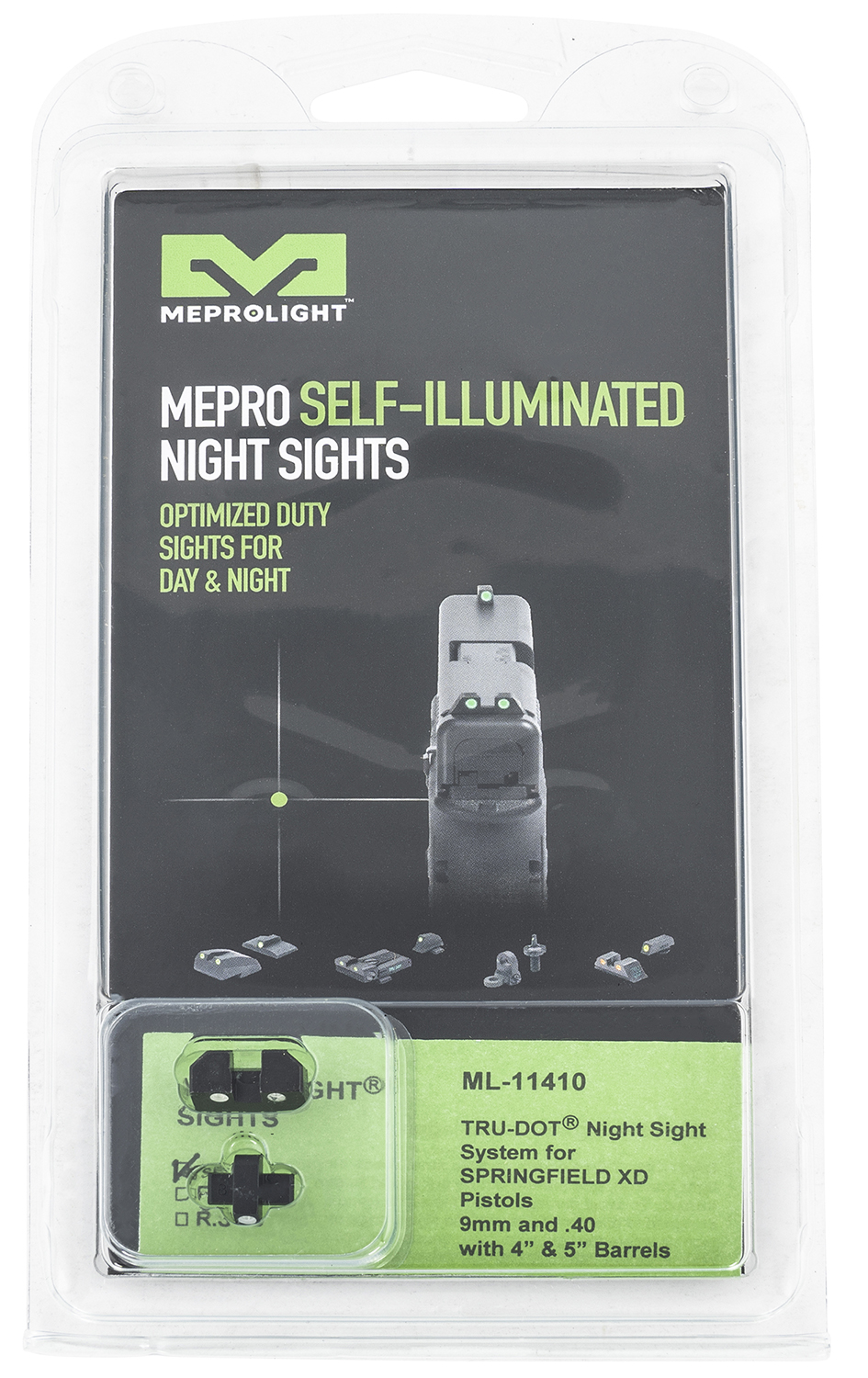 Meprolight USA 114103101 Mepro Tru-Dot Fixed Sights Self-Illuminated Green Tritium Front & Rear with Black Frame for Springfield XD with 4-5