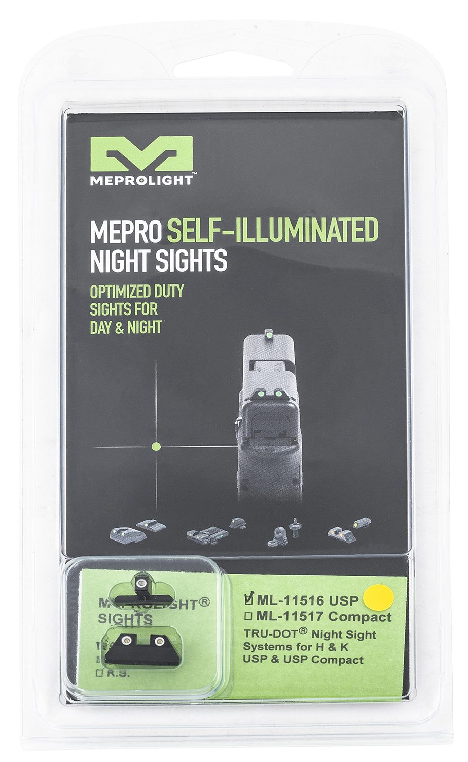 Meprolight USA 115163201 Tru-Dot  Black | Green Tritium Front Sight Yellow Tritium Rear Sight Set