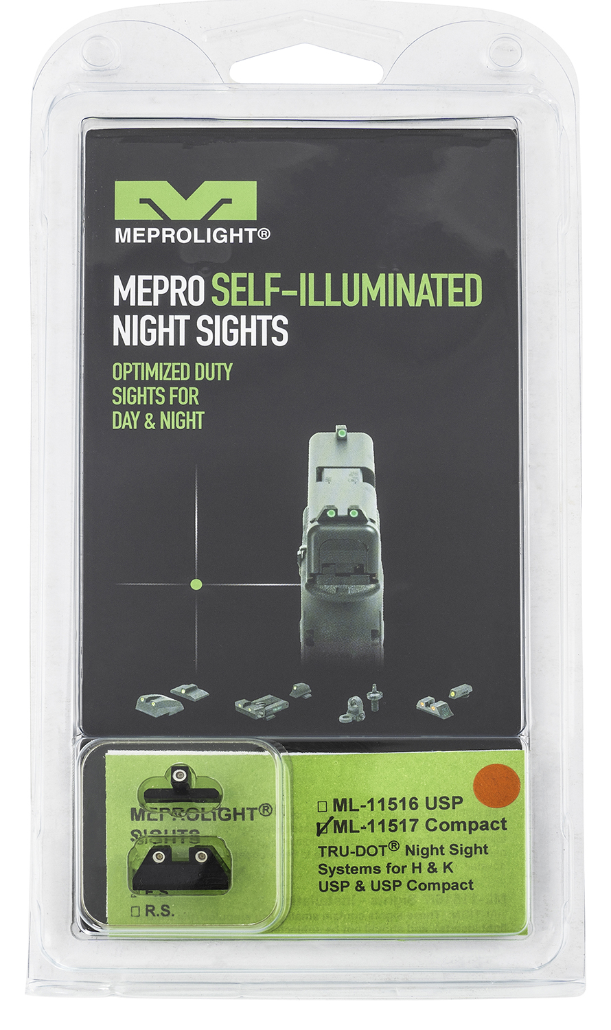Meprolight USA 115173301 Tru-Dot  Black | Green Tritium Front Sight Orange Tritium Rear Sight Set