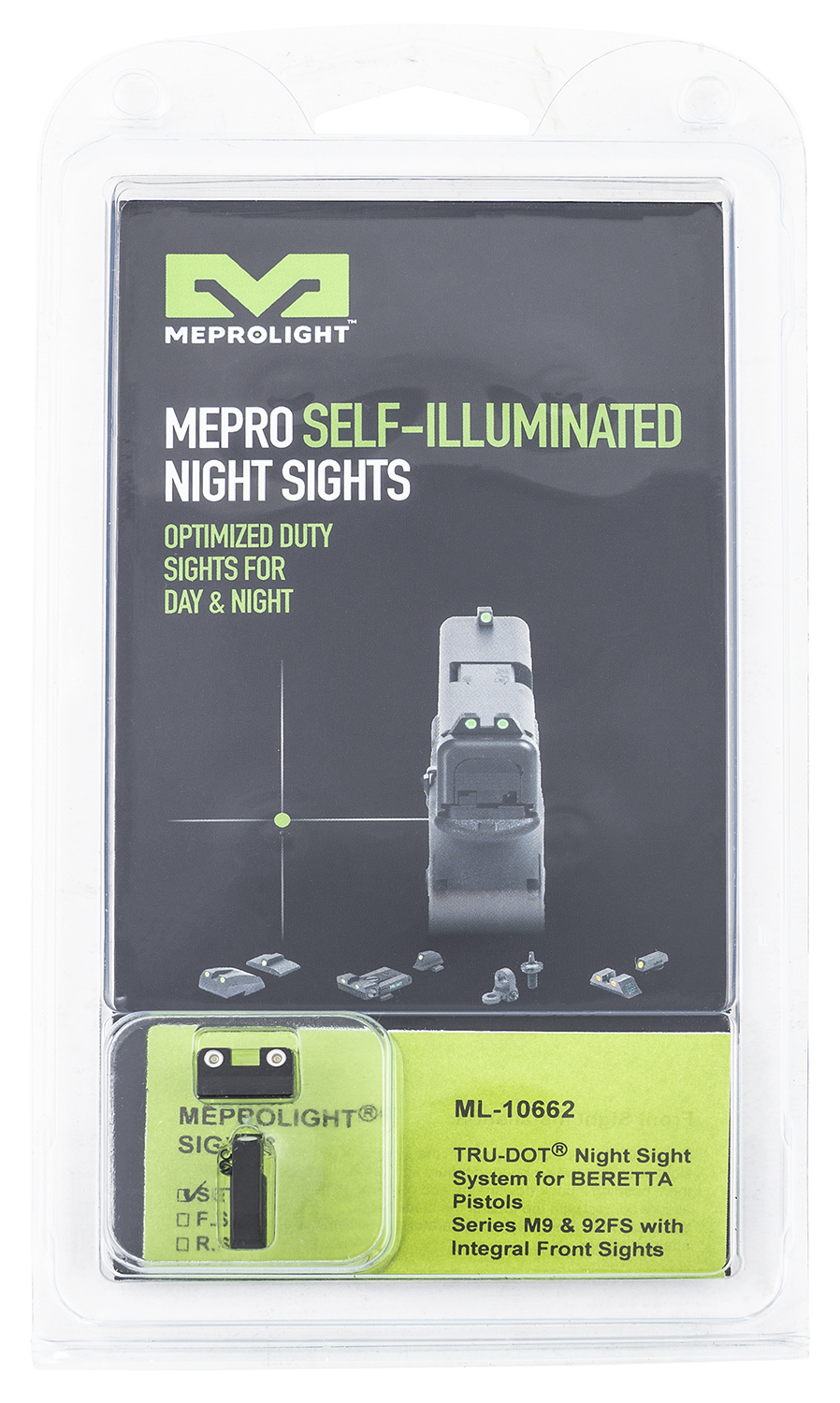 Meprolight USA 106623101 Tru-Dot  Black | Green Tritium Front Sight Green Tritium Rear Sight Set