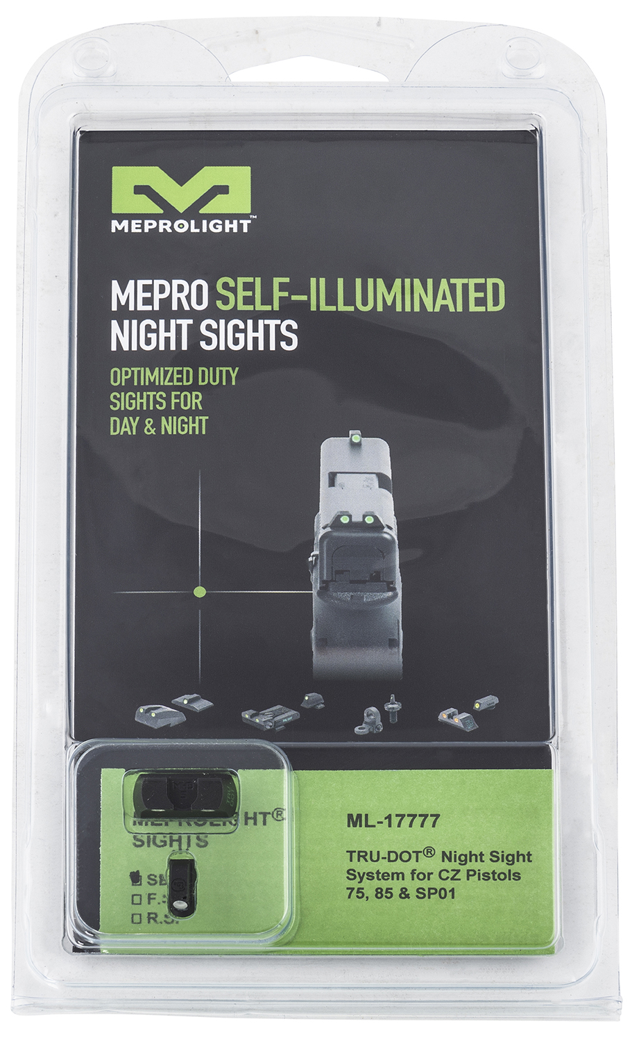 Meprolight USA 177763101 Tru-Dot  Black | Green Tritium Front Sight Green Tritium Rear Sight Set