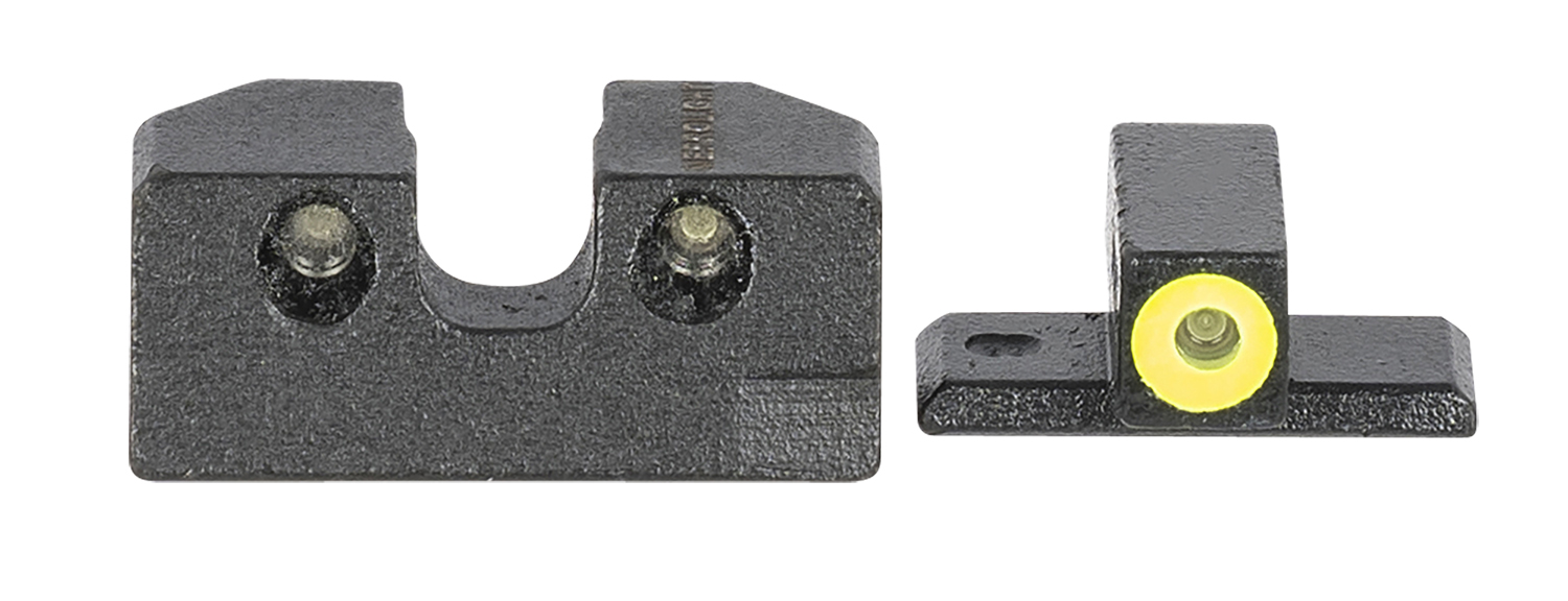 Meprolight USA 408893121 Hyper-Bright  Black | Green Tritium with Yellow Phosphorescent Outline Front Sight Green Tritium with Black Outline Rear Sight Set