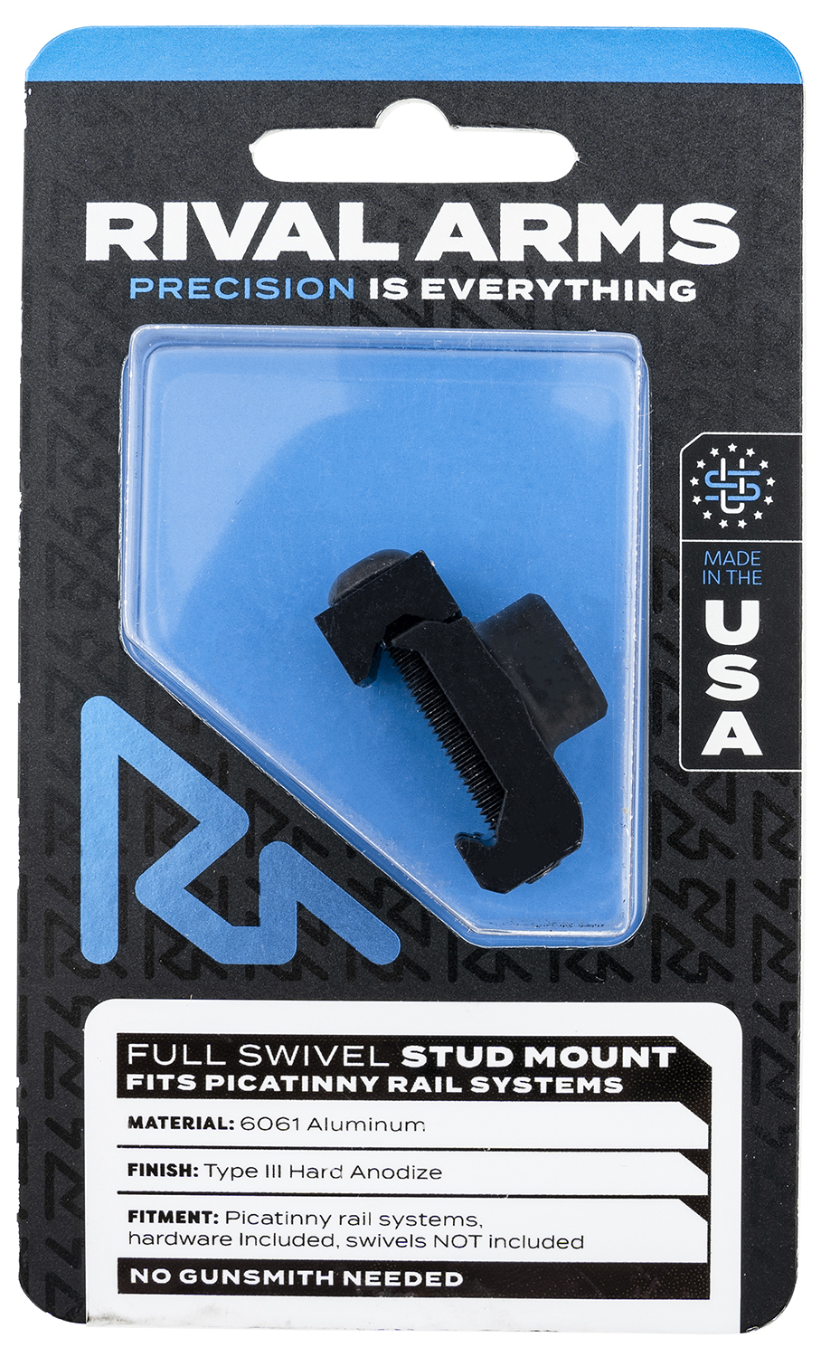 Rival Arms RA-RA92M2B Full Swivel Stud Mount  Black Anodized 6061-T6 Aluminum compatible with Picatinny Rail (Swivel Not Included)