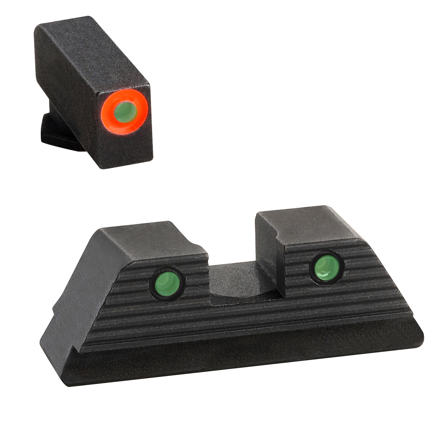 AmeriGlo GL816 Trooper Set  3-Dot Tritium Green/Orange/Black Outline & Black Frame Compatible w/Glock Gen1-4 w/wo MOS Slide