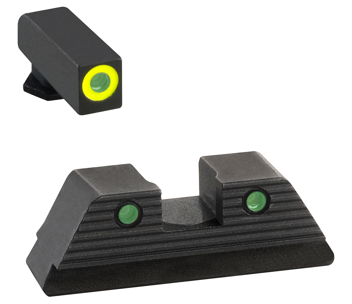 AmeriGlo GL819 Trooper Set  3-Dot Tritium Green/Black w/LumiGreen Outline & Black Frame Compatible w/Glock Gen1-4 w/wo MOS Slide
