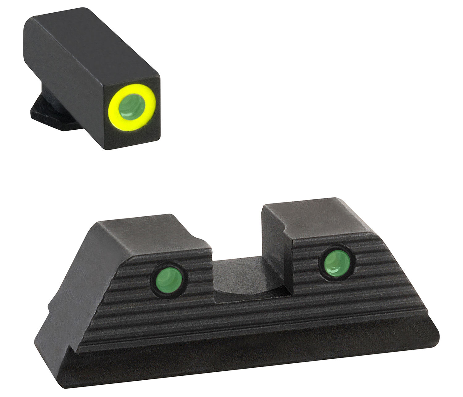AmeriGlo GL820 Trooper Set  3-Dot Tritium Green w/LumiGreen Outline & Black Frame Compatible w/Glock 20/21/29/30/31/32/36/40/41 Gen1-4 w/wo MOS Slide