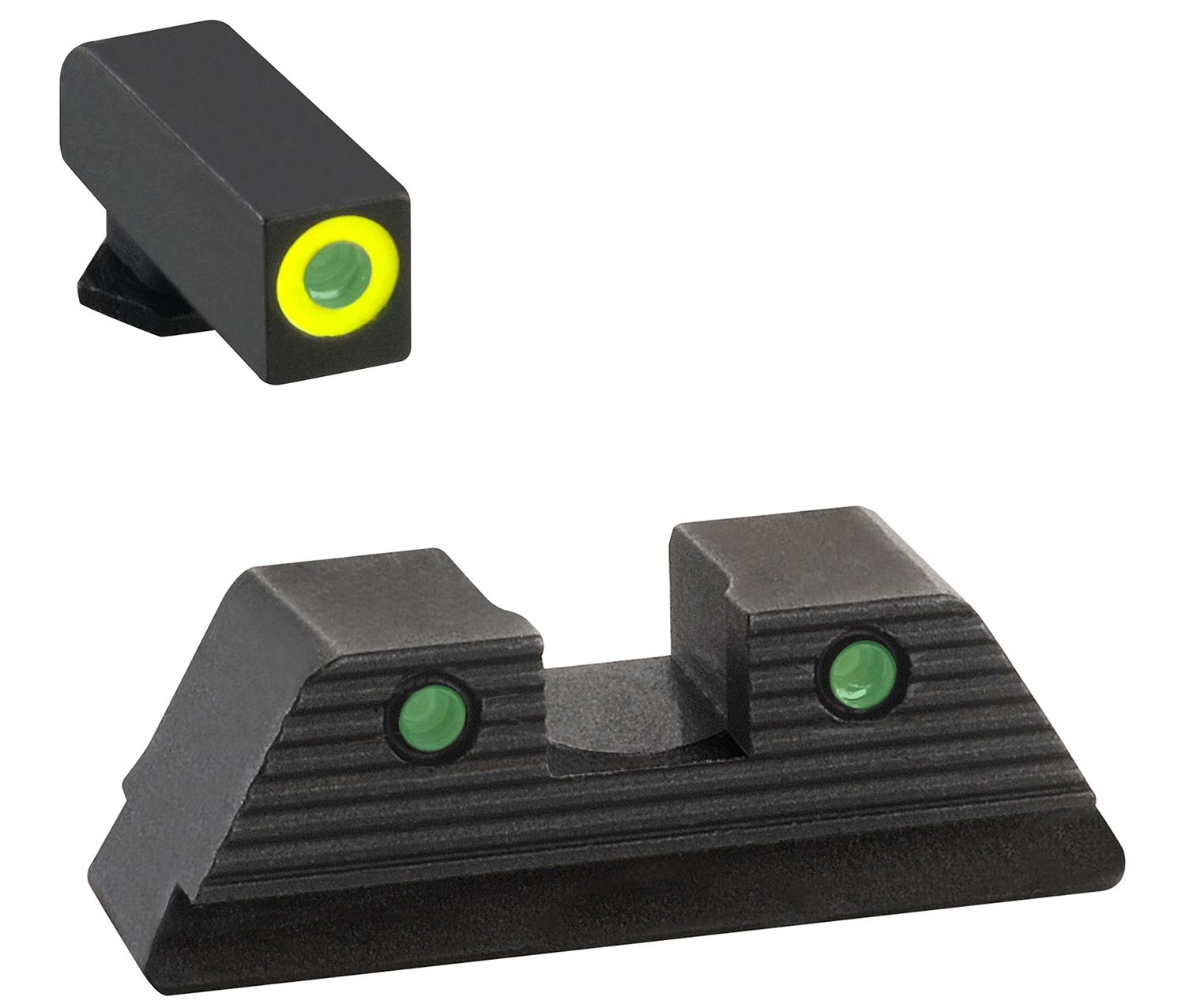 AmeriGlo GL821 Trooper Set  3-Dot Tritium Green w/LumiGreen Outline &Black Frame Compatible w/ Glock 17/19/19X/26/34/45 Gen5 with our without MOS slide