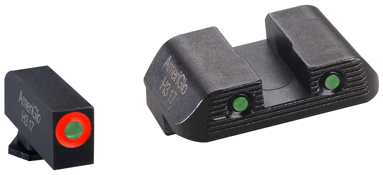 AmeriGlo GL823 Trooper Set  3-Dot Tritium Green/Orange & Black Frame Compatible w/Glock 42/43/43X/48 w/wo MOS Slide