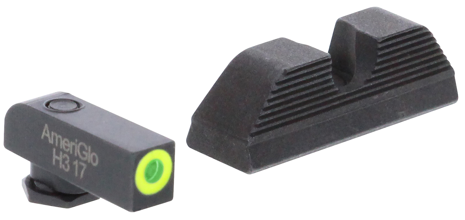 AmeriGlo GL354 UC Set  3-Dot Tritium Green w/LumiGreen Outline Black Frame Compatible w/Glock 17/19/22/23/24/26/27/33/34/35/37/38/39 Gen1-4