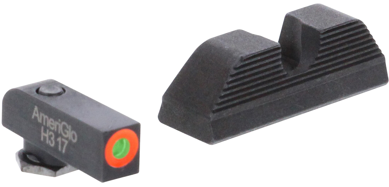 AmeriGlo GL5353 UC Set  3-Dot Tritium Green/Orange/Black Frame Compatible w/Glock 17/19/19X/26/35/45 Gen5