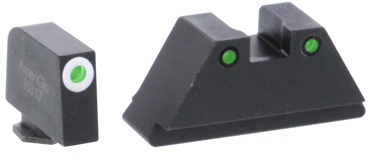 AmeriGlo GL152 Optic Compatible Sight Set for Glock  Black | XL Tall Green Tritium with White Outline Front Sight XL Tall Green Tritium with Black Outline Rear Sight