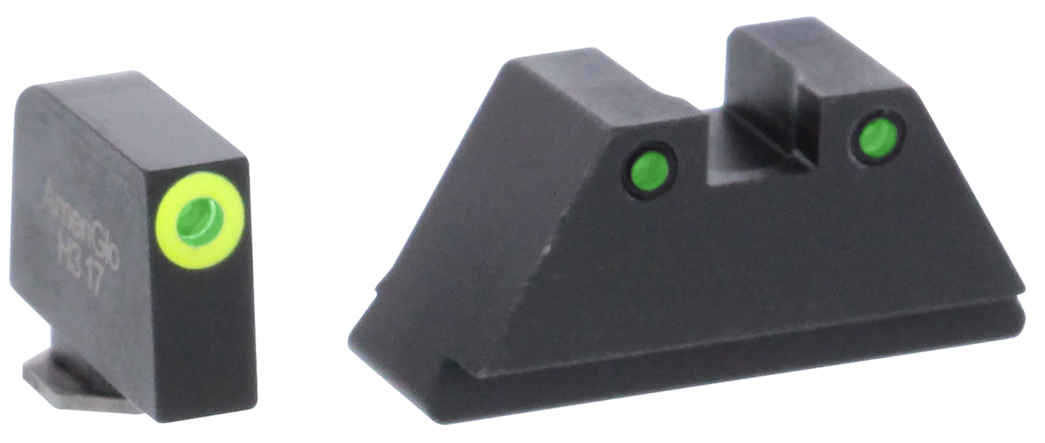 AmeriGlo GL252 Optic Compatible Sight Set for Glock  Black | XL Tall Green Tritium with Lumigreen Outline Front Sight XL Tall Green Tritium with Black Outline Rear Sight