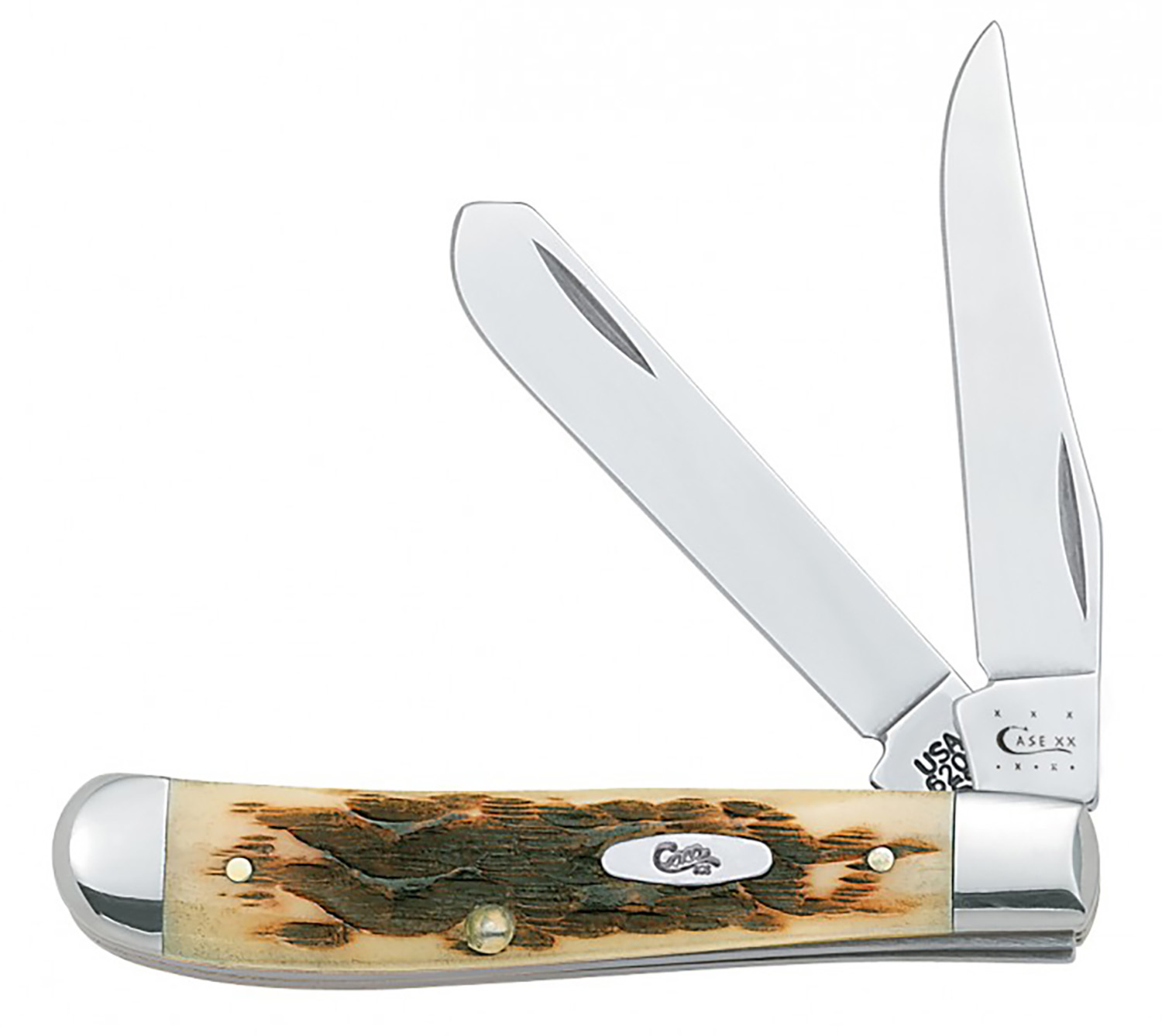 Case 00013 Trapper  Mini 2.70 Inch/2.75 Inch Folding Clip Point/Spey Plain Mirror Polished TruSharp SS Blade, Peach Seed Jigged Amber Bone Handle | 021205000138