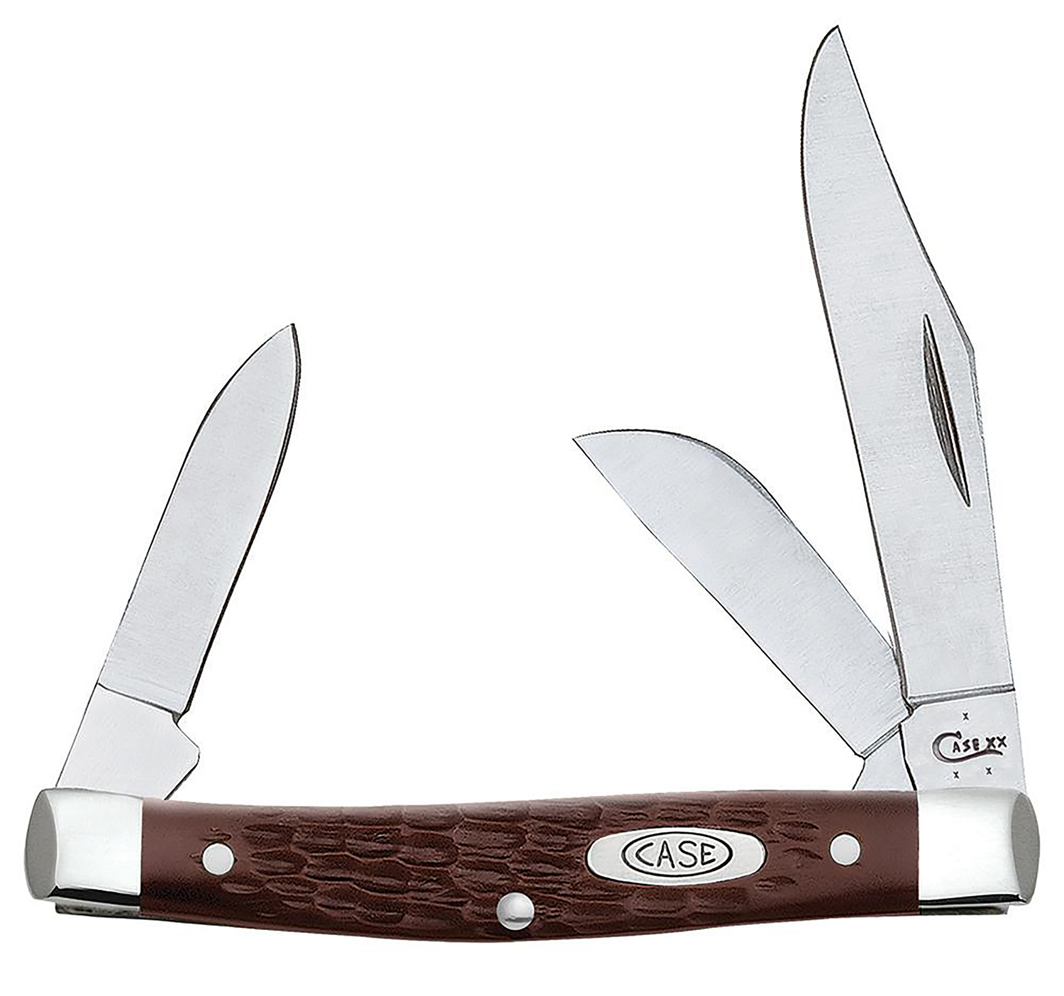 Case 00106 Stockman  Medium 2.42 Inch/1.58 Inch/1.57 Inch Folding Clip/Sheepsfoot/Pen Plain AsGround TruSharp SS Blade, Brown Jigged Synthetic Handle | 021205001067