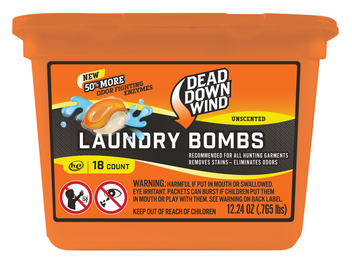 Dead Down Wind 118018 Laundry Bombs  Odor Eliminator Unscented Scent 12.24 oz 18 count