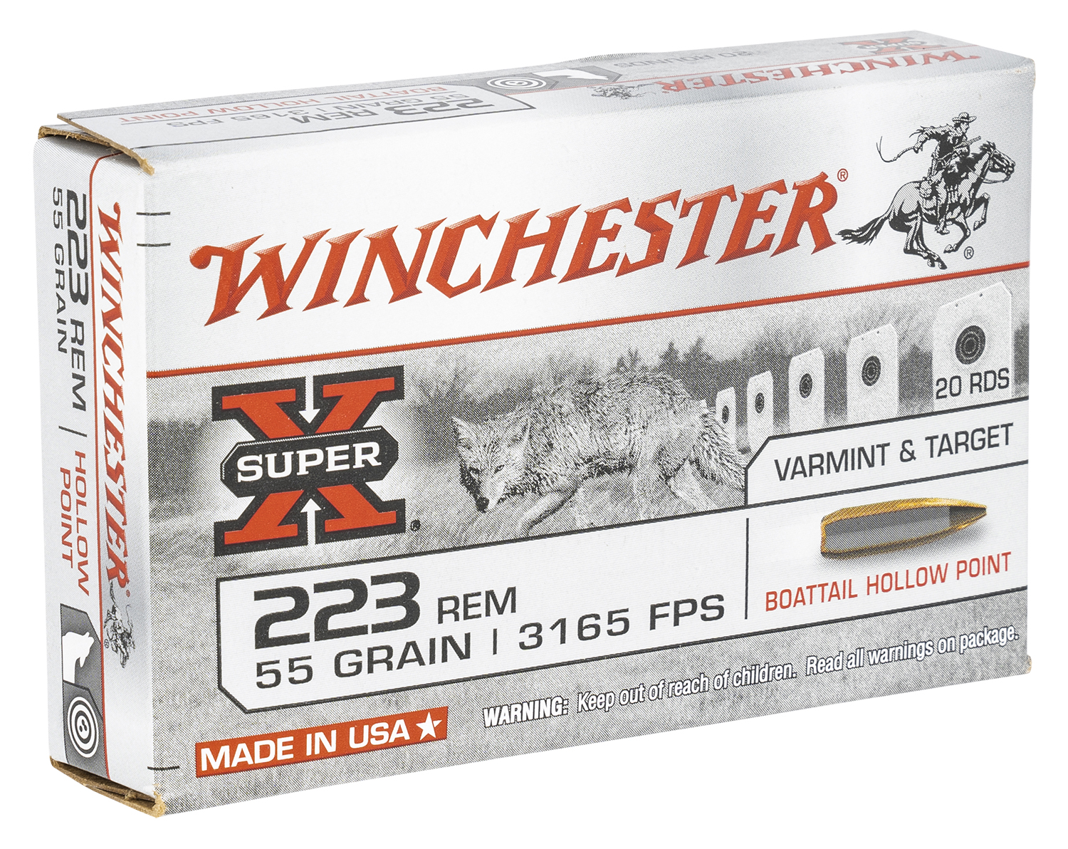 Winchester Super-X Varmint & Target Rifle Ammunition .223 Rem 55gr BTHP 3240 fps 20/ct | 020892230552 | Winchester | Ammunition | Rifle | Hunting| W223HP55