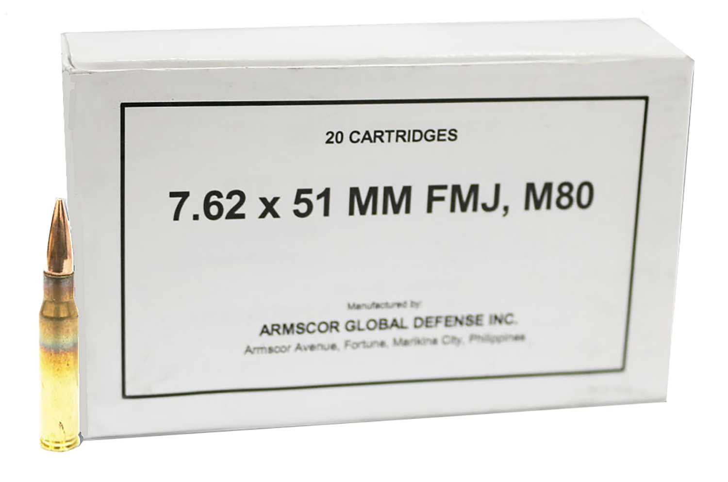 Armscor 50319 Precision M80 7.62x51mm NATO 147 gr Full Metal Jacket (FMJ) 20 Per Box/10 Cs