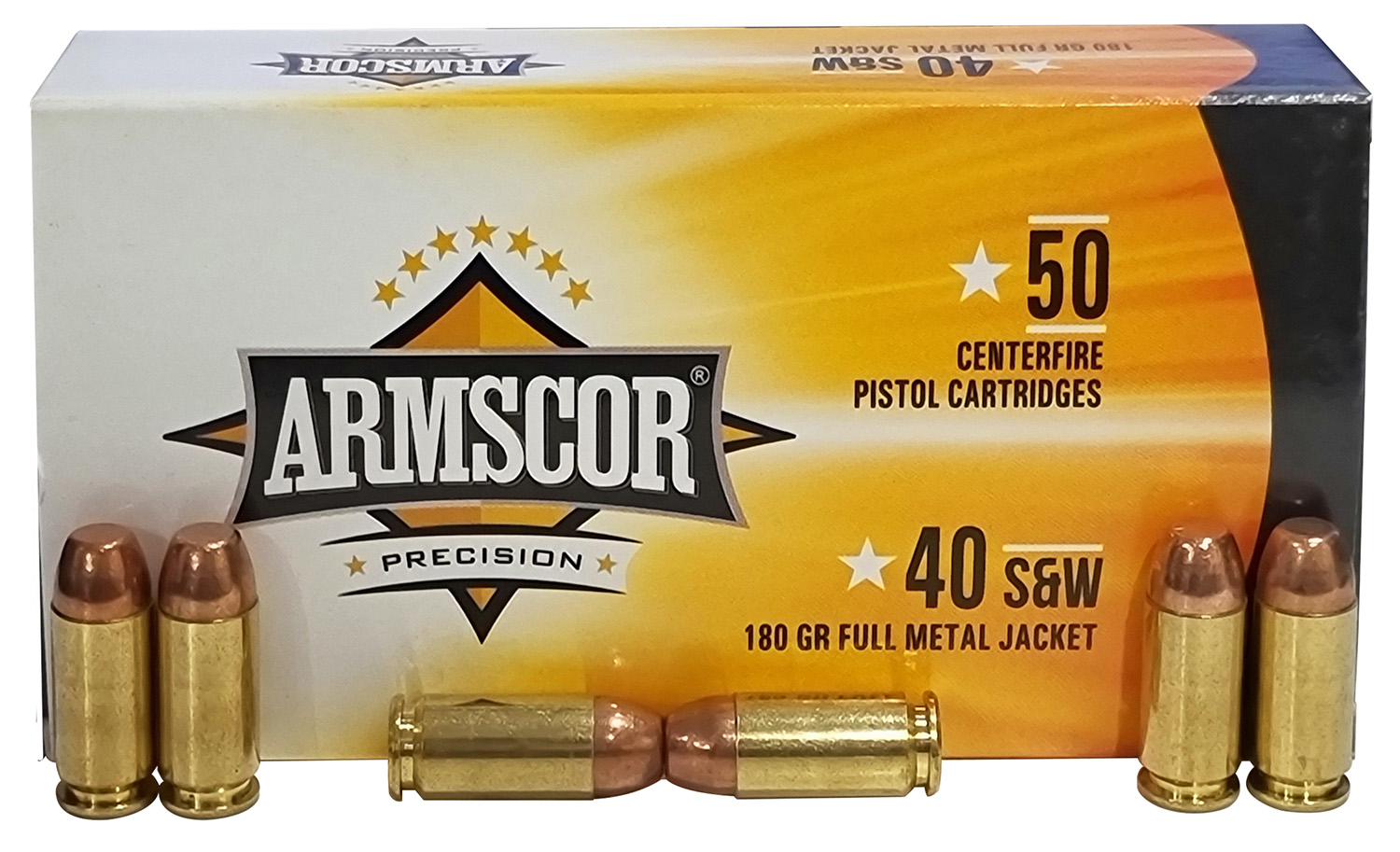 Armscor 50434 Precision  40 S&W 180 gr 953 fps Full Metal Jacket Copper Plated (FMJ) 50 Bx/20 Cs