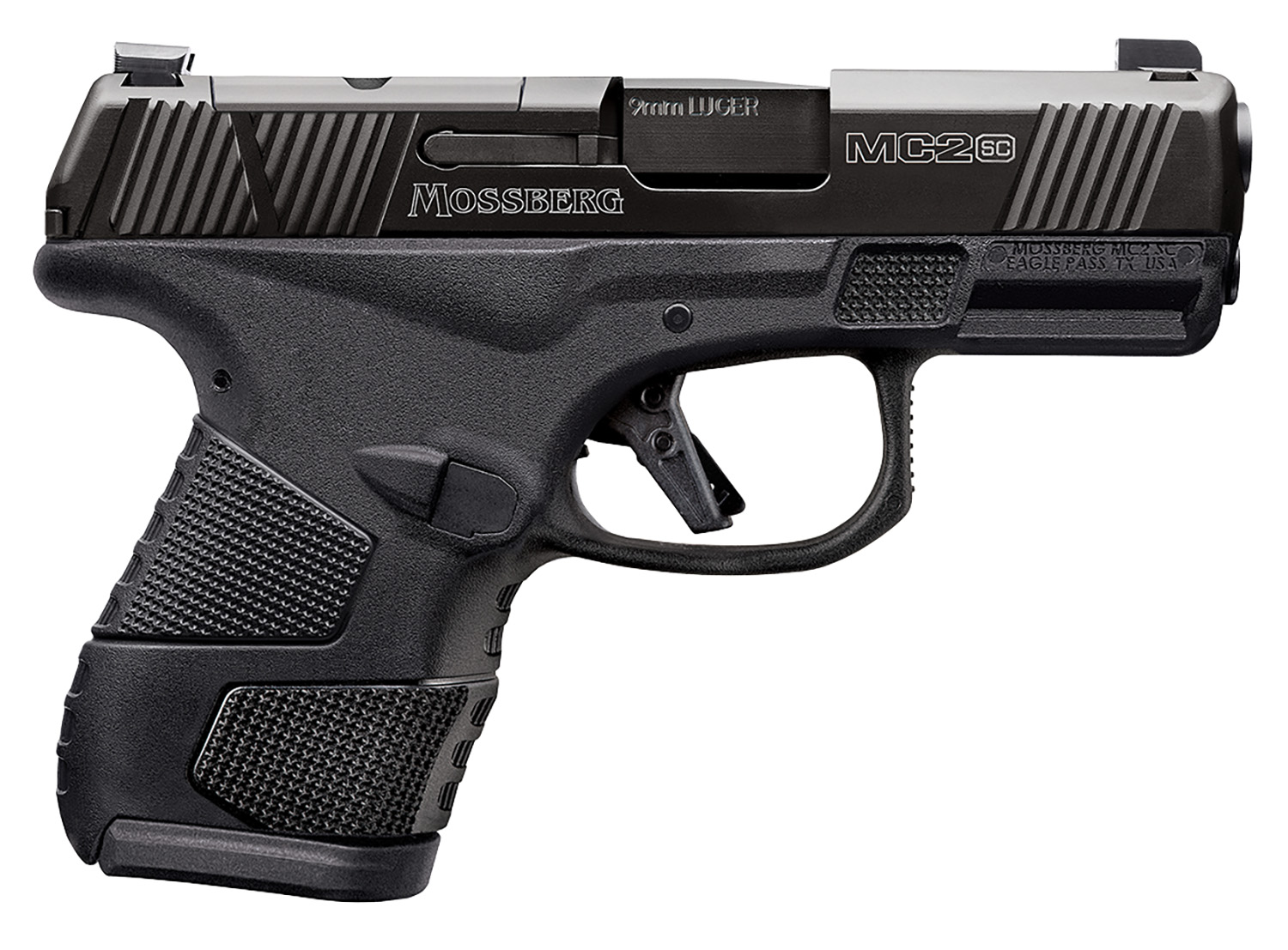Mossberg 89044 MC2sc SubCompact 9mm Luger 3.40 Inch 141,111 Matte Black DLC Stainless Steel with Optics Cut Aggressive Textured Black Polymer Grip Tritium Pro Night Sights No Safety  | 9x19mm NATO | 015813890441