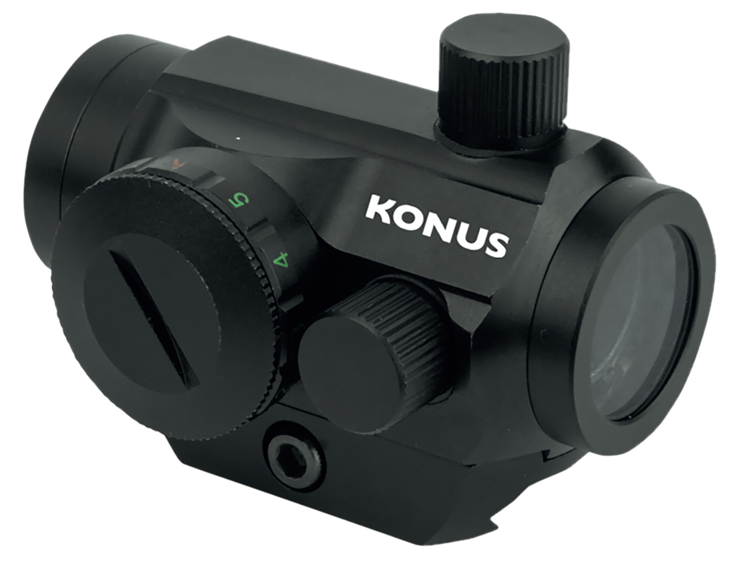 Konus 7215 Nuclear  Matte Black 1x22mm 3 MOA Dual (Red/Green) Illuminated Dot Reticle Features QR Dual Mounting System