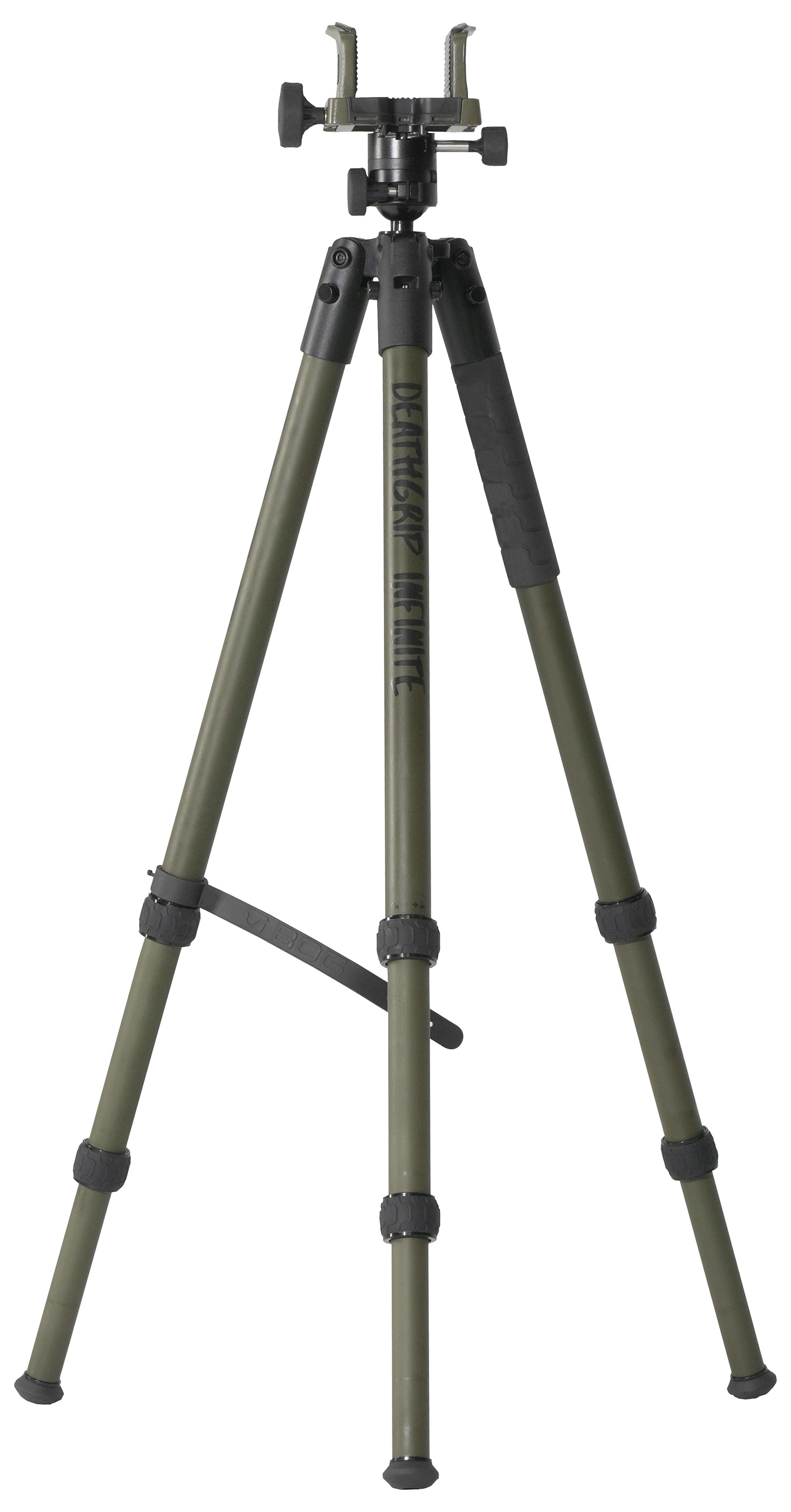 Bog-Pod 1159188 DeathGrip Infinite Tripod made of Aluminum with Black/OD Green Finish, Ball Head Mount, Hybrid Foot & DeathGrip Clamping System