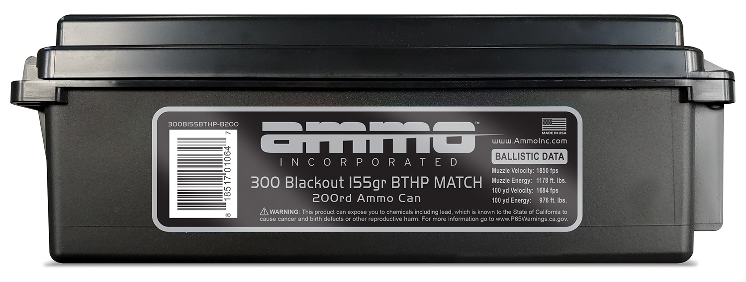 Ammo Inc 300B155BTHPB200 Signature  300 Blackout 155 gr Hollow Point Boat-Tail (HPBT) 200 Per Box/6 Cs