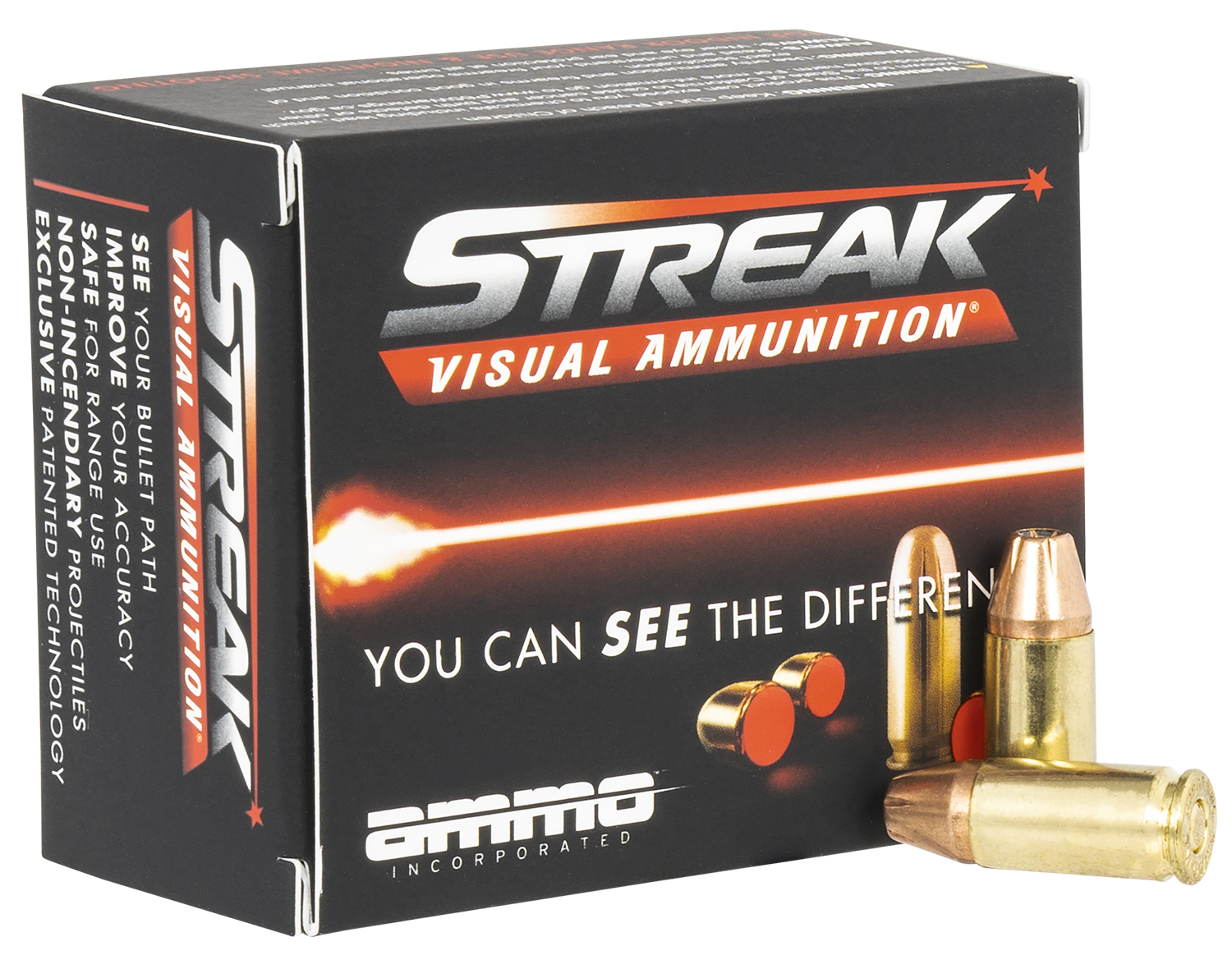 Ammo Inc 9124JHPSTRKRED Streak Visual  9mm Luger 124 gr Jacketed Hollow Point (JHP) 20 Per Box/10 Cs