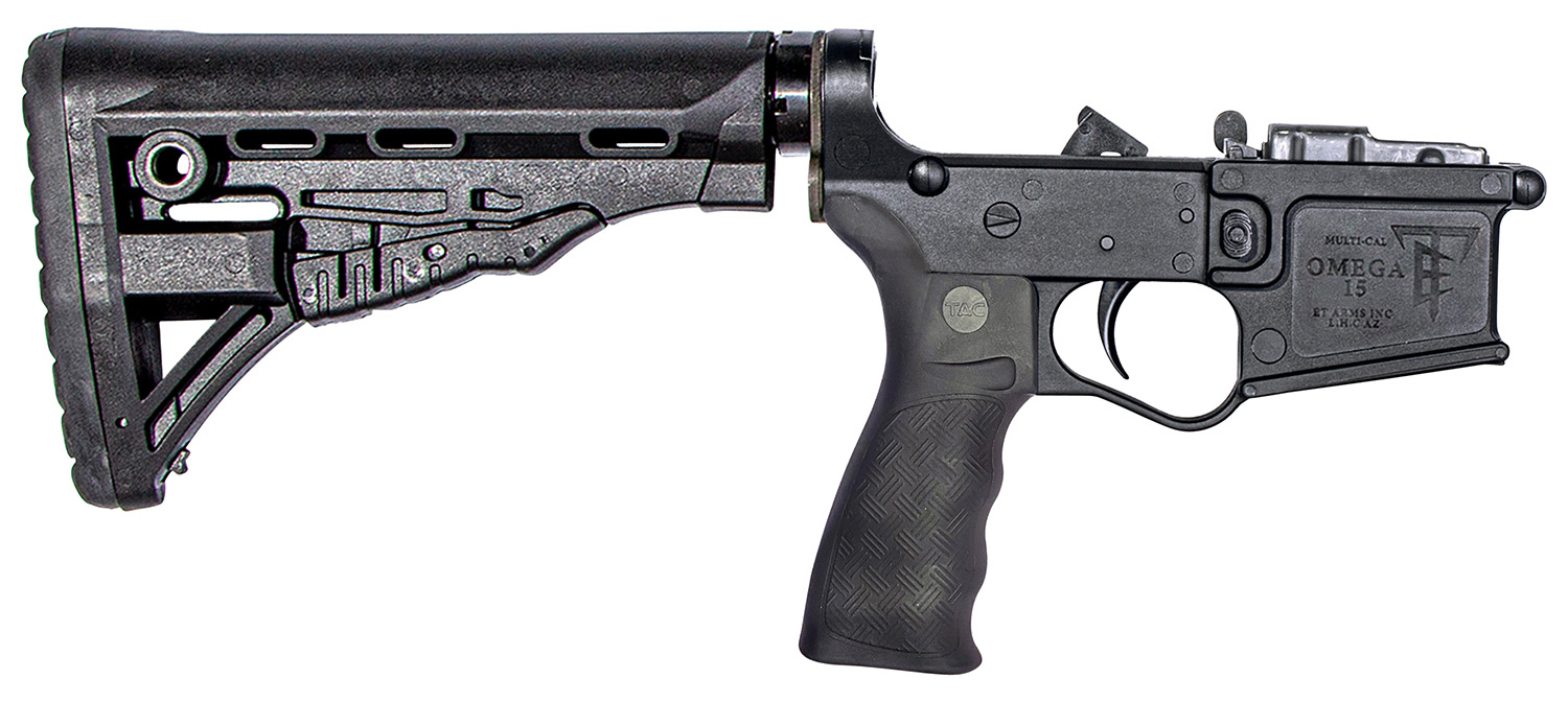 ET Arms Inc ETAGLOW201OMEGA Omega-15  Complete Lower, Premium 6 Position ATI SR-1 Deluxe Stock, Rubber Overmolded Grip, Nano Composite Trigger, AR-15 Magazine Compatible