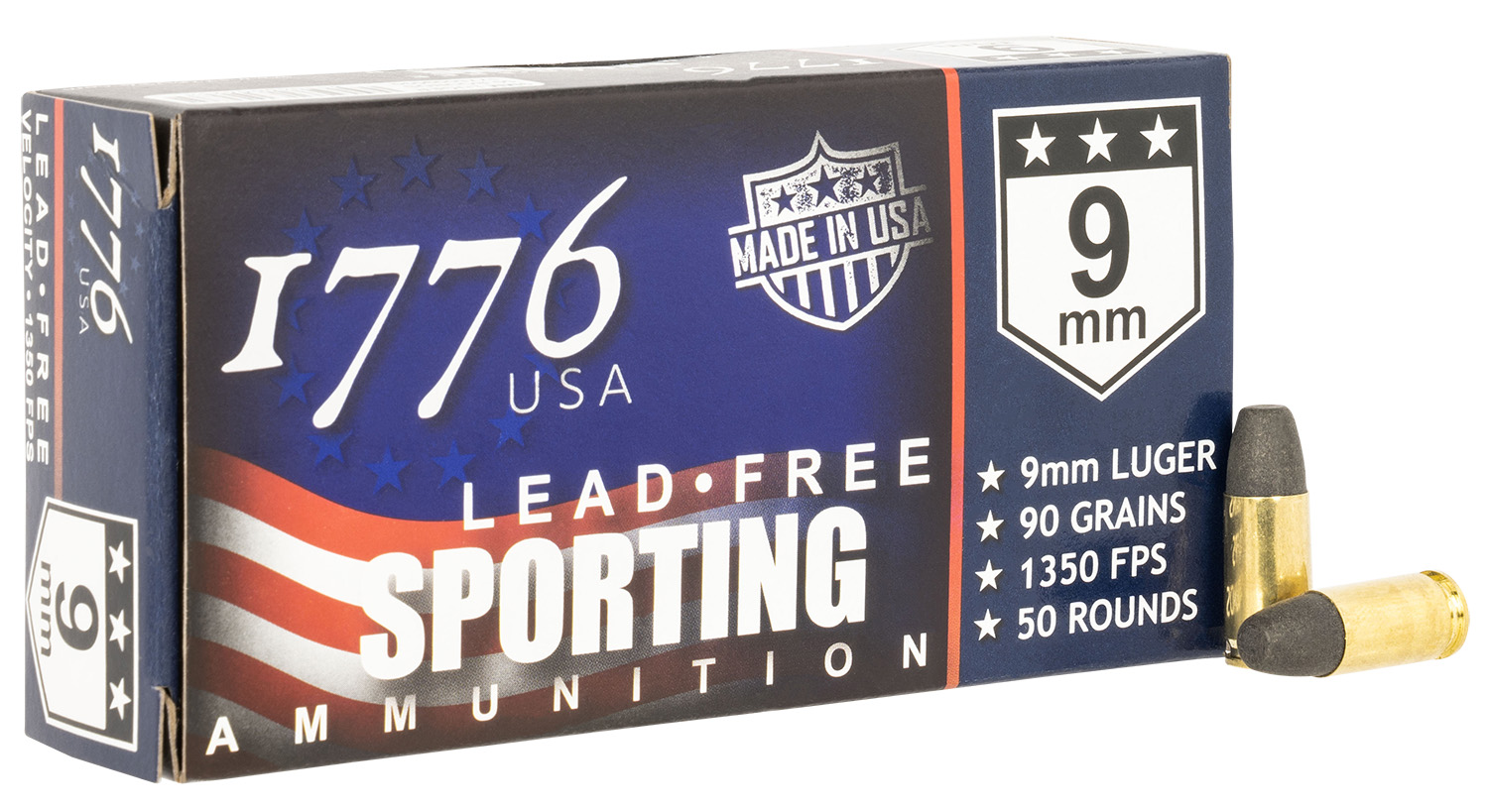 1776 USA 1776009090 Lead Free Sporting 9mm Luger 90 gr Lead Free Ball 50 Per Box/20 Cs