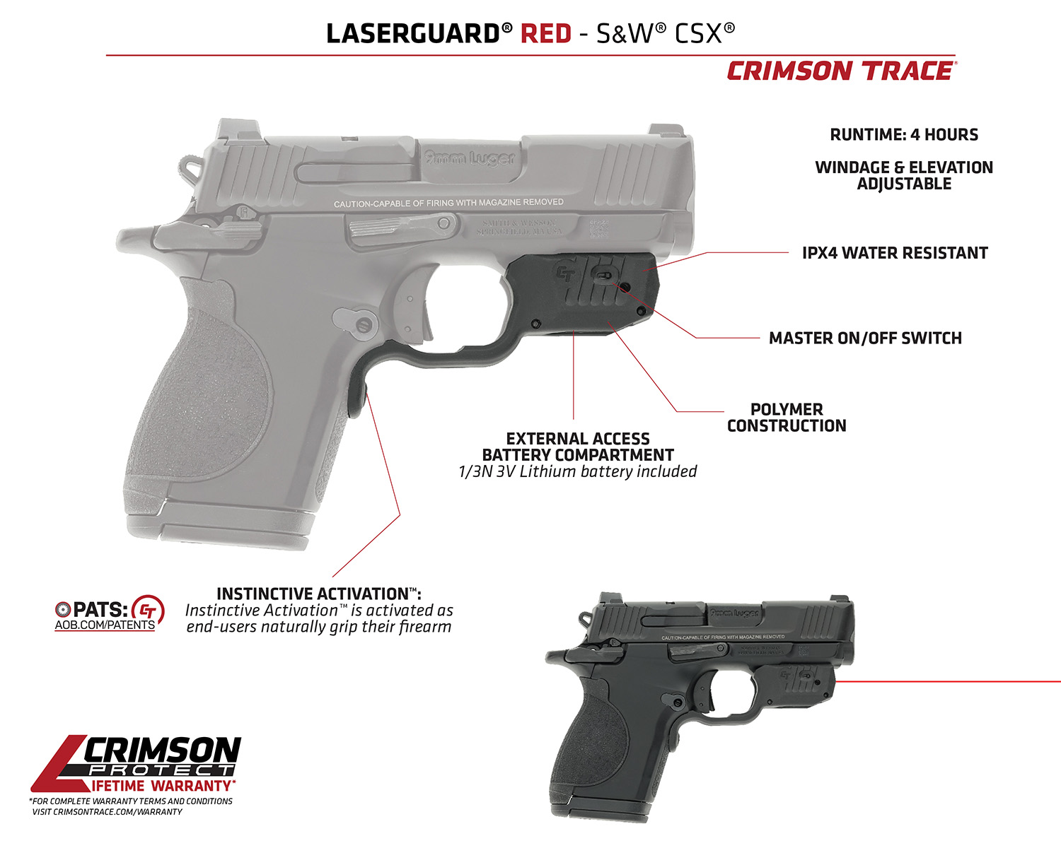 Crimson Trace 013000172 Laserguard CSX-R Black Red Laser