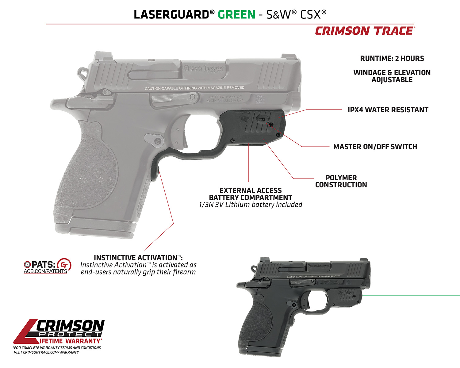 Crimson Trace 013000173 Laserguard CSX-G Black Green Laser