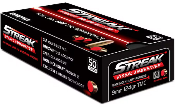 Ammo Inc 9124TMCSTRKRED50 Streak Visual (RED)  9mm 124 gr Total Metal Case (TMC) 50 Per Box/20 Cs