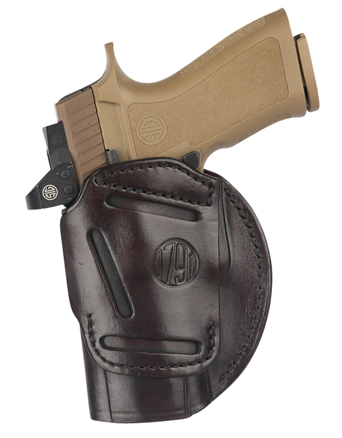 1791 Gunleather 4WH6SBRR 4-Way  IWB/OWB Size 06 Signature Brown Leather Belt Clip Compatible w/ Glock 21/Sig P225 Ambidextrous
