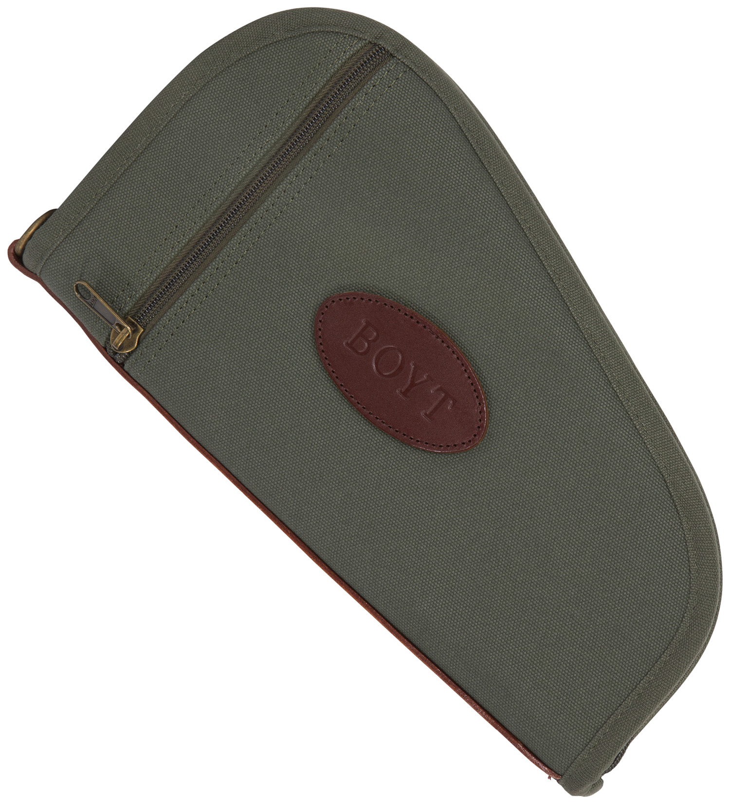 Boyt Harness PP41OD Heart-Shaped Pistol Case made of Waxed Canvas with OD Green Finish, Quilted Flannel Lining, Full Length Zipper & Padding