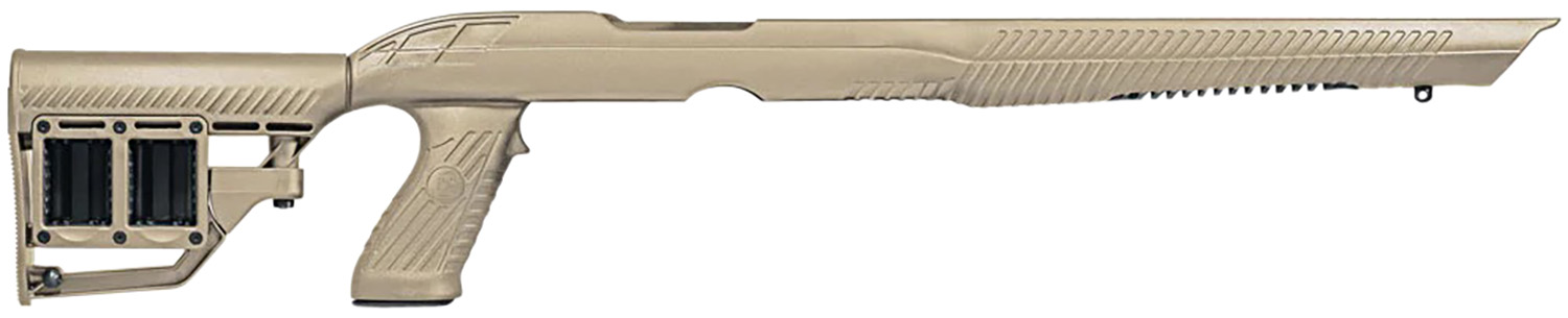 ADAPTIVE TACTICAL 1081039E Tac-Hammer RM4 FDE Synthetic, Adjustable Stock with Magazine Compartments, Removable Barrel Inserts, Stowaway Accessory Rail, Fits Ruger 10/22 (Most Barrel Contours)
