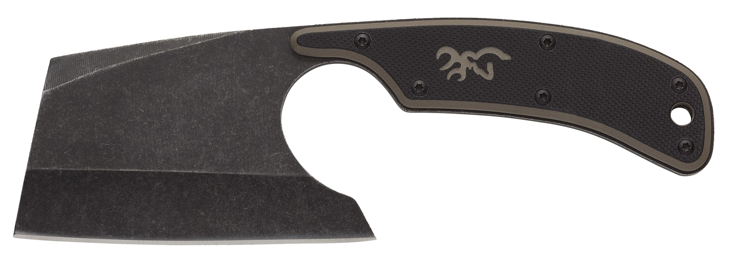 Browning 3220322 Cutoff Camp 2.50 Inch Fixed Cleaver Plain Black Black Oxide Stonewashed 9Cr14MoV SS Blade, Black/Tan G10 Handle | 023614985464