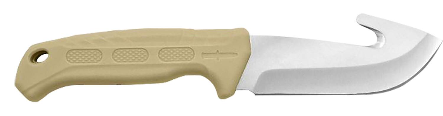Camillus 19156 Roto  4 Inch Fixed Drop Point/Gut Hook Plain Satin 420 Steel Titanium Bonded Blade, Tan PP/TPR Handle | 016162191562