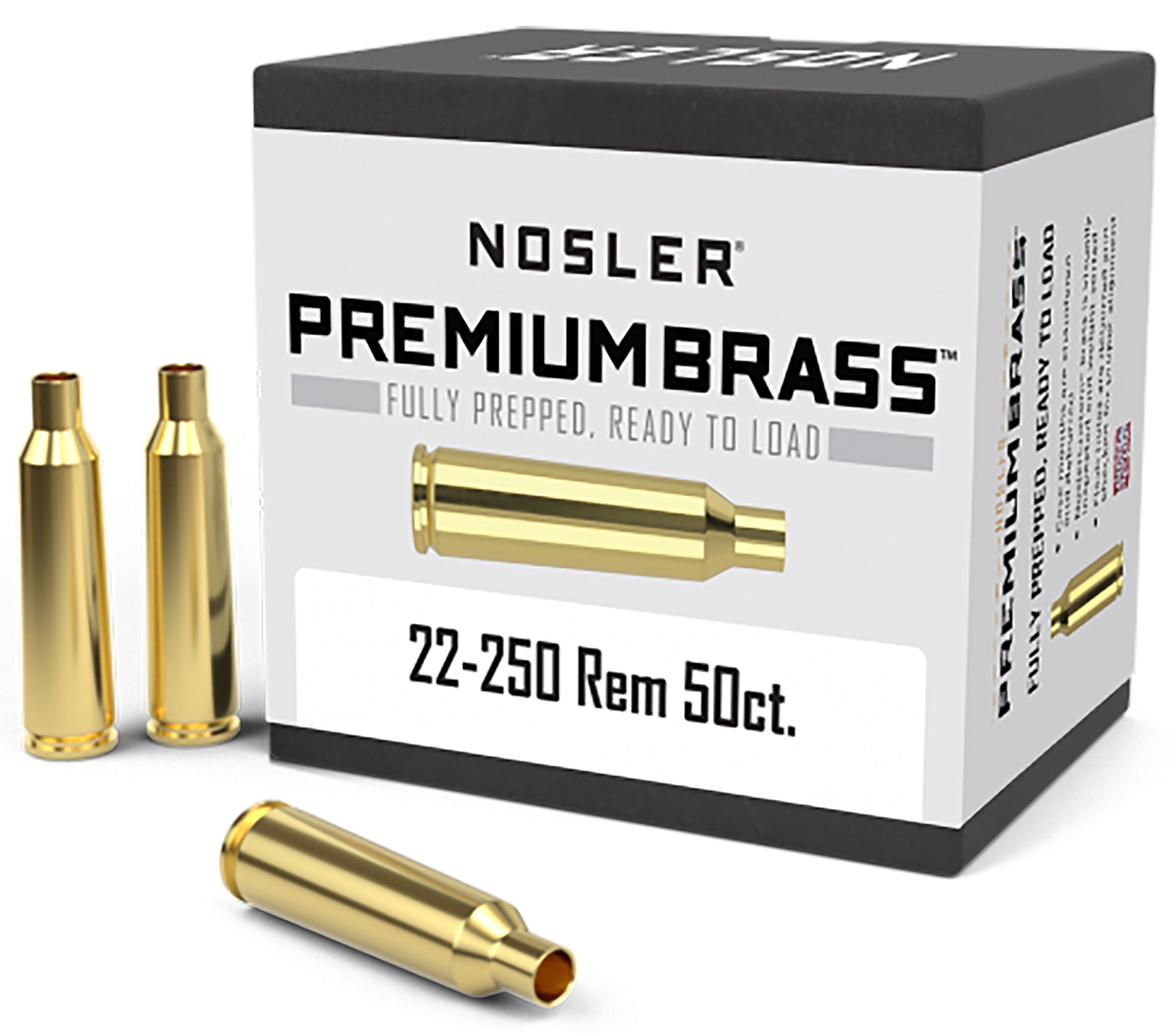 Nosler 10065 Premium Brass Unprimed Cases 22-250 Rem Rifle Brass 50 Per Box
