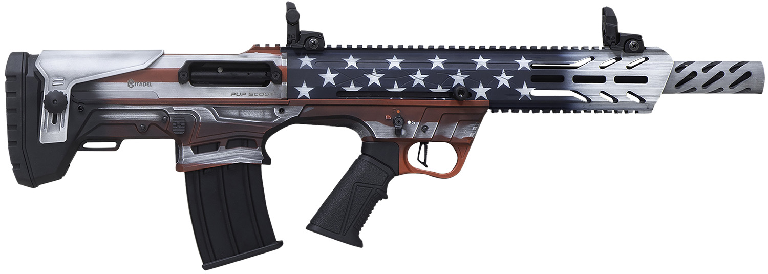 Citadel FRPS1218USA Pup Scout  12 Gauge SemiAuto 3 Inch 51 18.50 Inch Steel Barrel, USA Flag Picatinny Rail Aluminum Receiver, Picatinny Handguards, Adj Cheek Riser Synthetic Stock, Black Polymer Grip | 682146898187