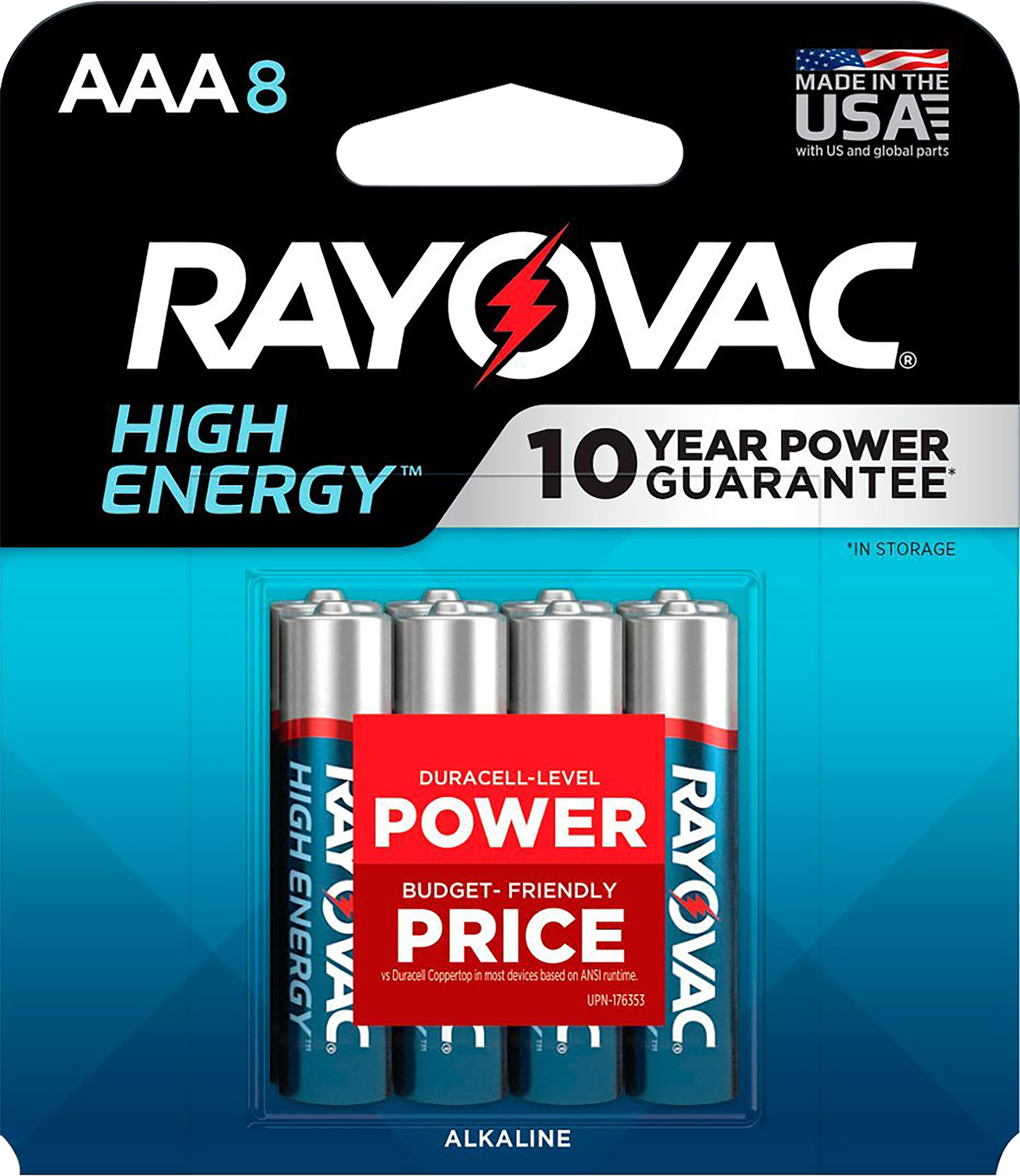 Rayovac 8248T102 AAA HIGH ENREGY Alkaline Batteries  Silver/Blue 1.5 Volts 1,123 mAh 8 Single Pack | 012800537945