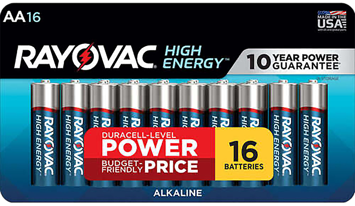 Rayovac 81516LT03 AA HIGH ENERGY Alkaline Batteries  Silver/Blue 1.5 Volts 2,700 mAh 16 Single Pack | 012800517824