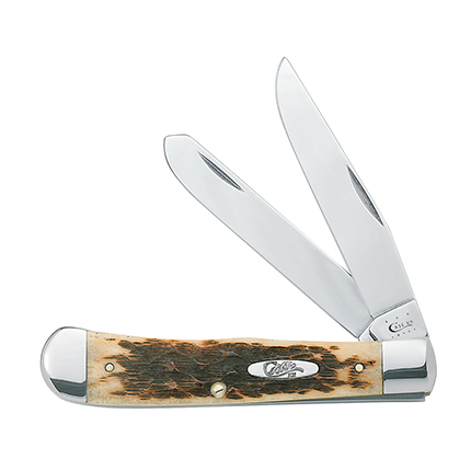 Case 00164 Trapper  Medium 3.25 Inch/3.27 Inch Folding Clip Point/Spey Plain Mirror Polished TruSharp SS Blade Peach Seed Jigged Amber Bone Handle | 021205001647