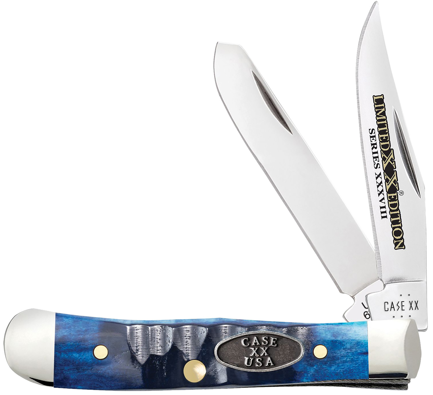 Case 53984 Trapper  Tiny Plain Mirror Polished TruSharp SS Blade Ocean Blue Bone Handle | 021205539843