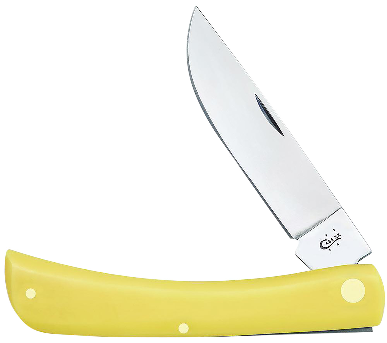Case 00038 Sod Buster  Folding Skinner Plain Tumble Polish Carbon Steel Blade/Smooth Yellow Synthetic Handle | 021205000381